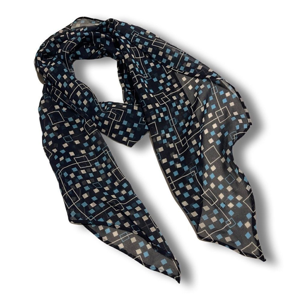Women’s Geometric Print Silk Like Narrow Multi Use Scarf • Head •Bag Wrap •Neck